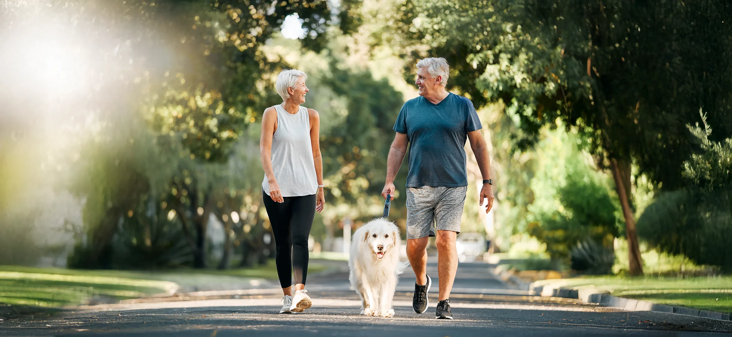 Senior couple walking for fitness
